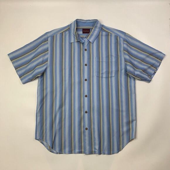 Tommy Bahama Shirt Mens L Large Blue Silk Striped Short Sleeve Hawaiian Camp - Picture 2 of 10